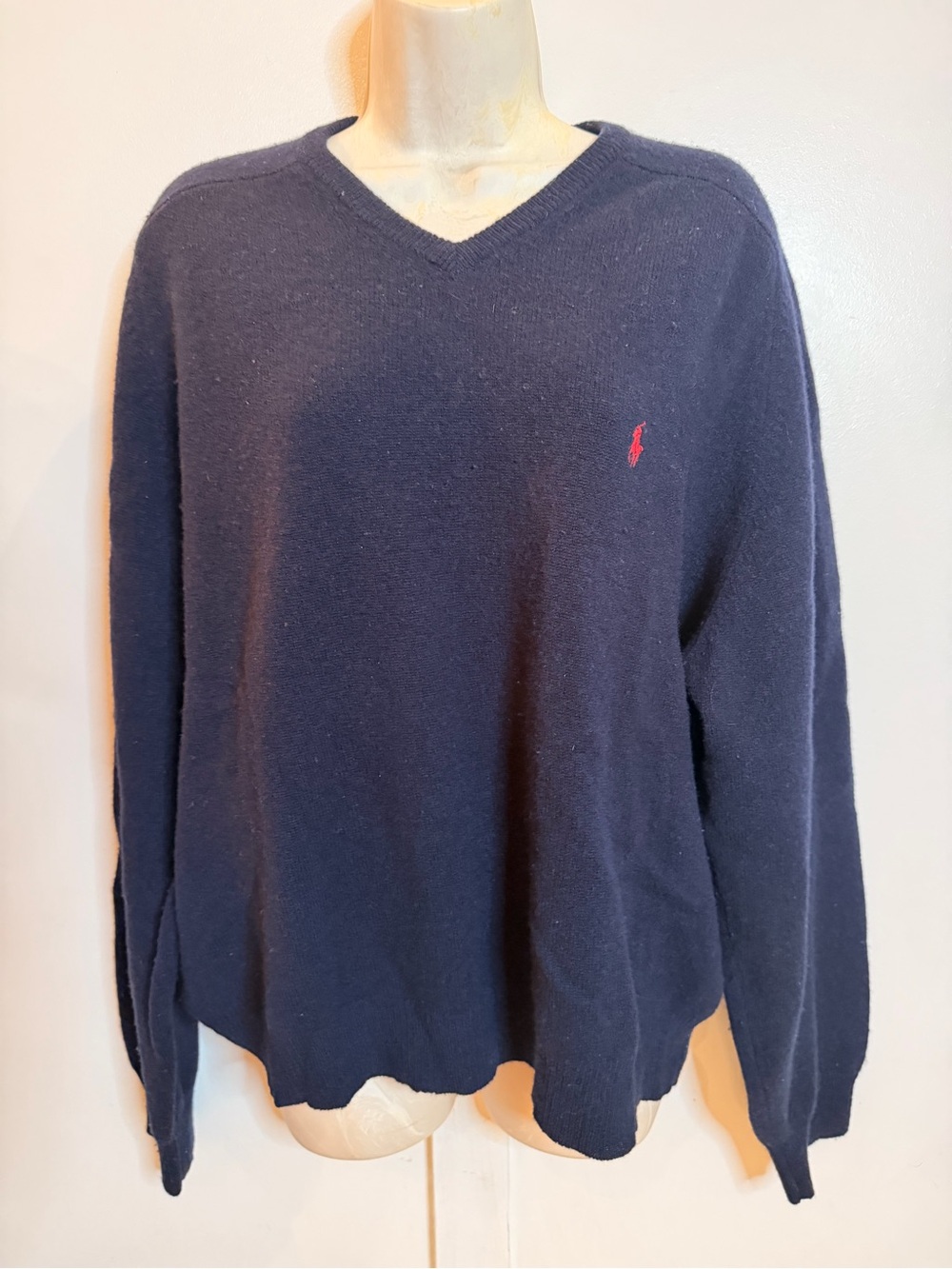 Polo by Ralph Lauren Navy V-Neck Sweater Lambswool
